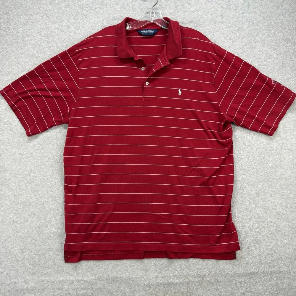 Vintage Polo Golf Ralph Lauren Shirt Mens XL Red White Striped Pima Cotton Logo